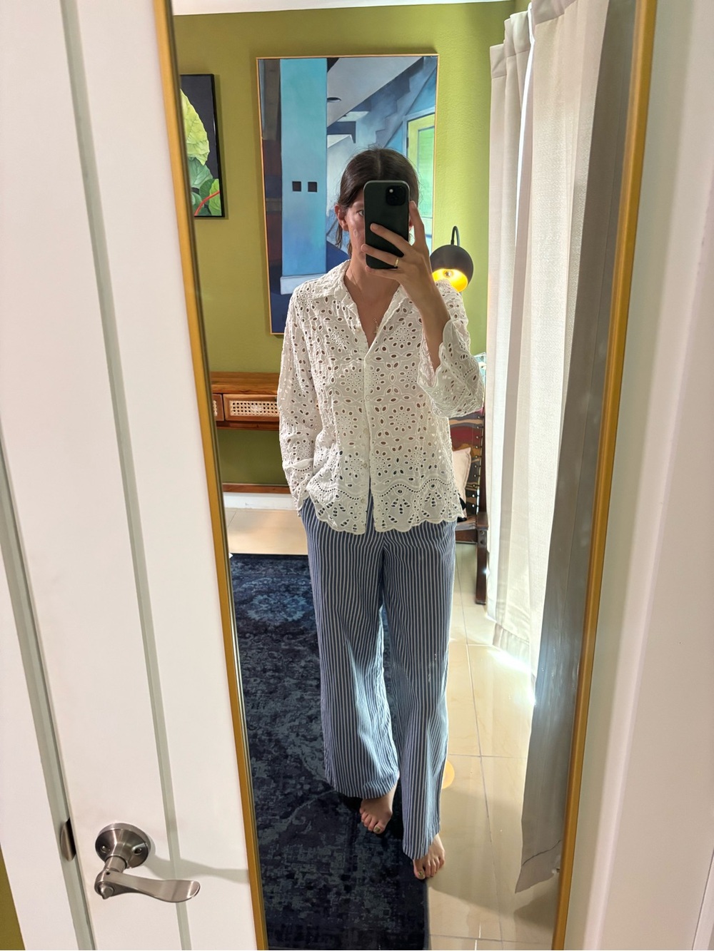 H&M White Eyelet Button-Down Shirt